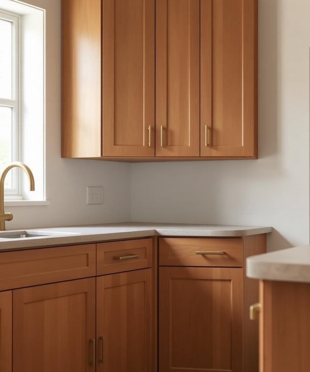 Warm oak cabinetry detail
